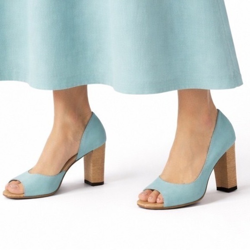 Masiero Aqua Blue Nubuck Leather Peep Toe D'Orsay Block Heels 11 Wedding 81-02